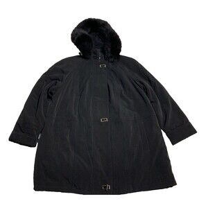 FS Limited Coat Women's 1X Black Ultra Silk Lined Fox Fur Trim Hood MSRP $170